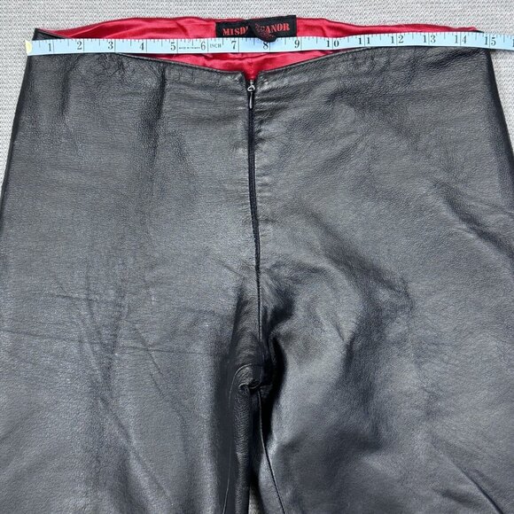 Misdemeanor Black Leather Pants Womens Size 5 Flat Front Raw Cuff Mid Rise Lined - Picture 8 of 14
